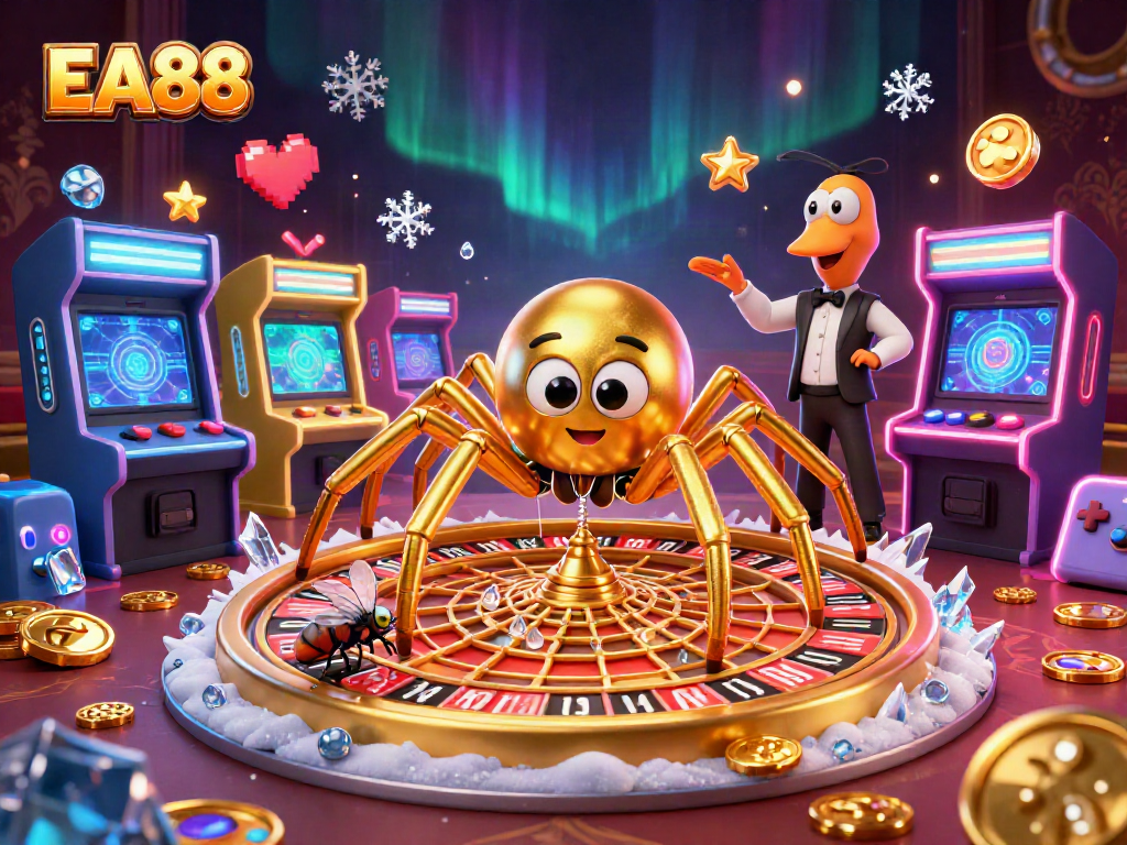 Place bets in EA88's golden web of fortune, featuring engaging casino elements.