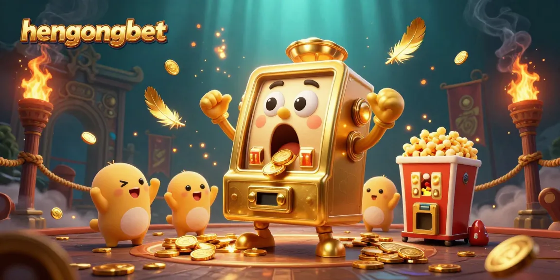 Experience hengongbet's thrilling jackpot moments with a golden slot machine character celebrating its win.