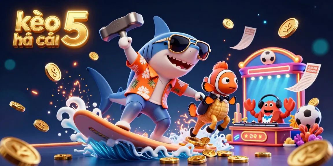 Betting on kèo nhà cái 5 with animated characters amid vibrant casino elements in a dynamic scene.
