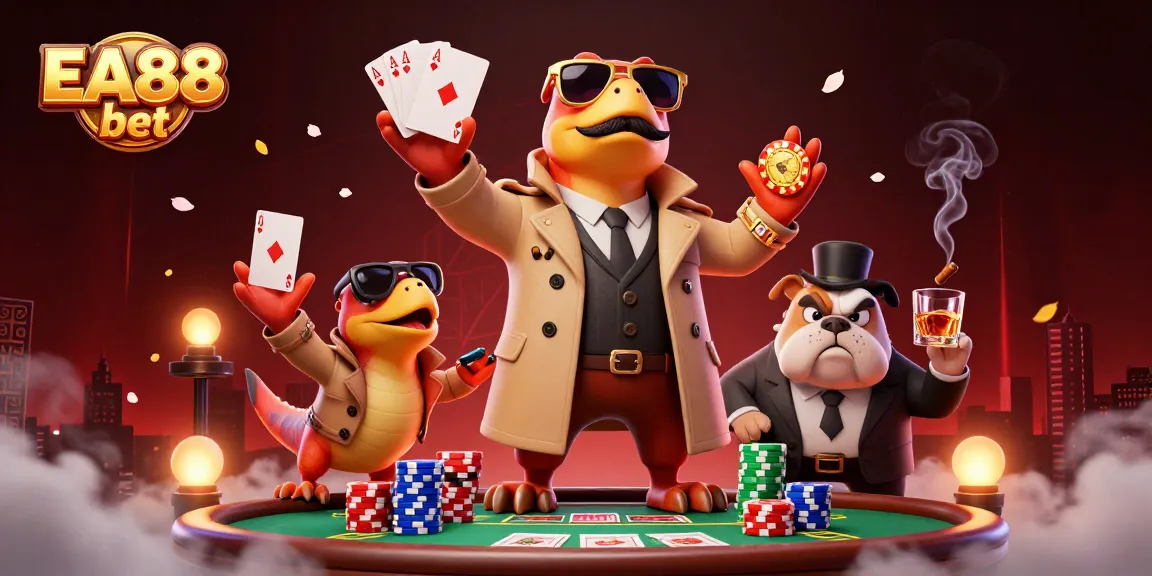 Join the fun at EA88 bet with raptors in a trench coat attempting VIP access at the casino.