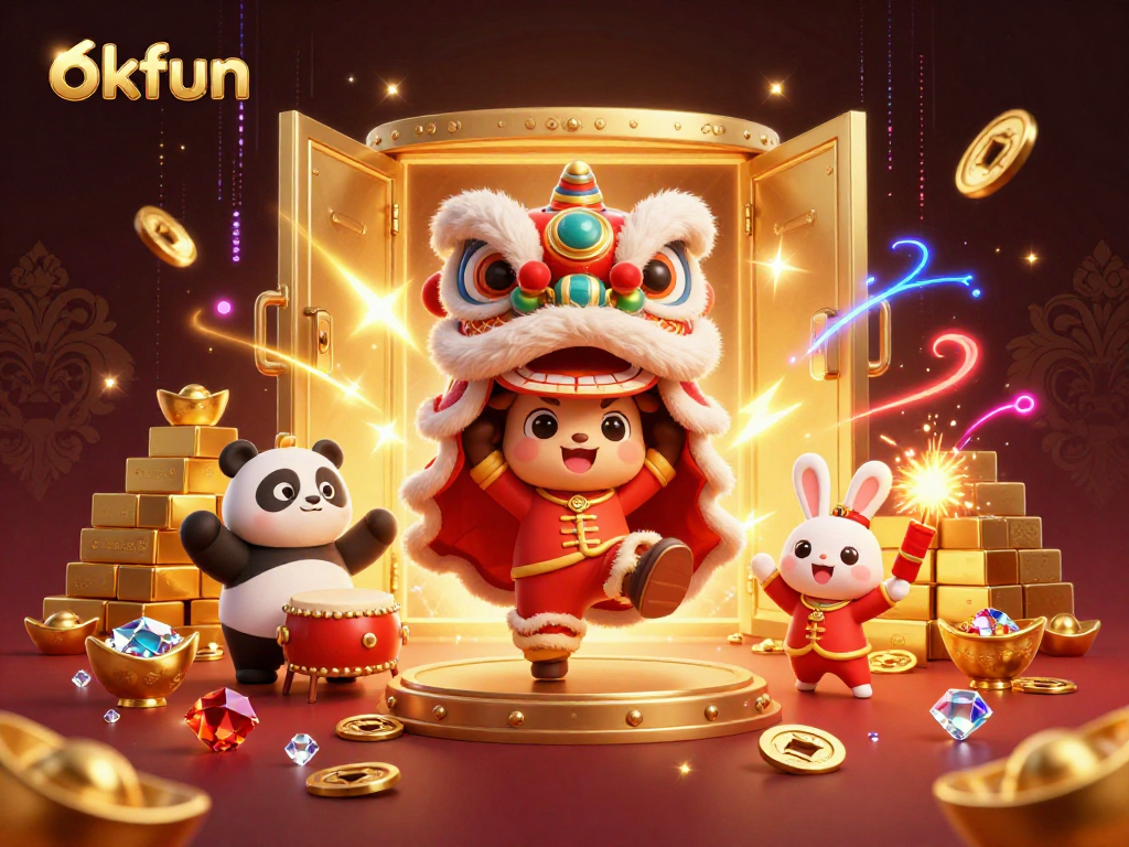 Experience thrilling gaming moments with the okfun lion dance and treasures amidst colorful casino themes.