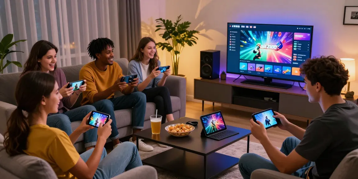 Friends enjoying gaming on Slot7000 platform in a cozy living room.