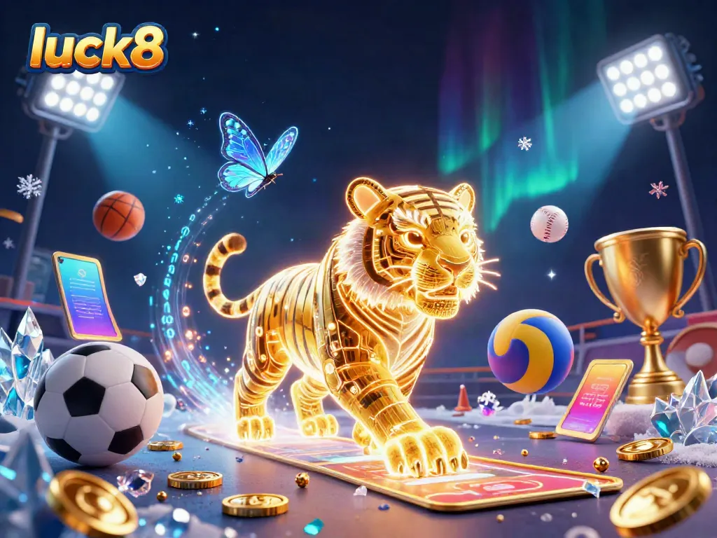 Experience the thrill of luck8, where a golden tiger and sports elements illuminate the digital casino.