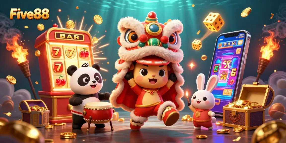 Experience thrilling Five88 action with vibrant casino elements in an ultra-detailed 3D illustration.