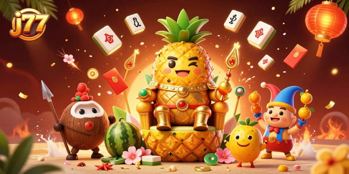 Experience the thrilling j77 casino atmosphere with dynamic characters, festive elements, and vibrant colors.