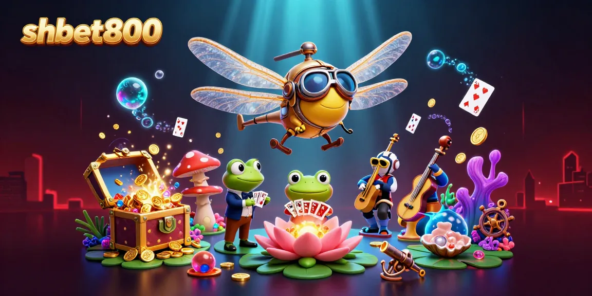 Join the excitement at shbet800, where a dragonfly pilot and frog croupier create an electrifying casino scene.