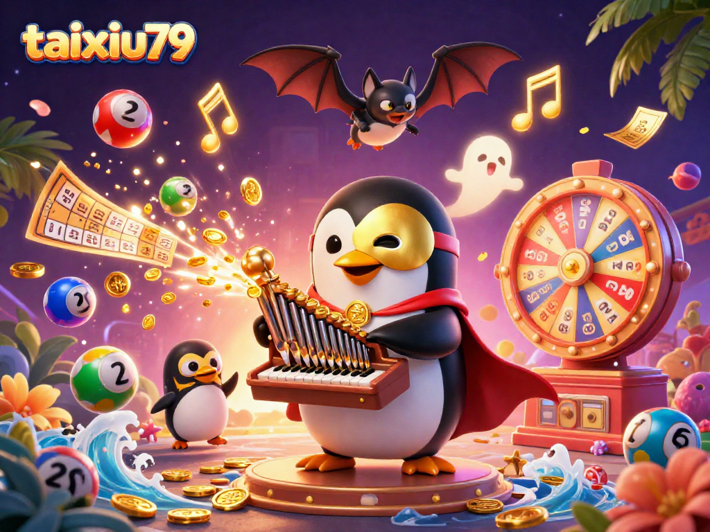 Experience the thrilling action of taixiu79 as the phantom penguin and bat acrobat create a sparkling casino scene.