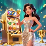 Celebrate wins with GMNC while enjoying a vibrant casino scene featuring slot machines and dynamic elements.