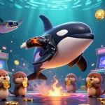Engage with the thrilling world of Rikvip as playful characters celebrate wins amidst vibrant casino gaming elements.