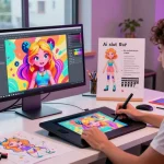 Creating unique AI-generated images of playful characters related to ai slut in a vibrant digital art studio.