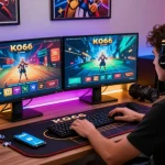 Player enjoying games on the KO66 app in a vibrant home gaming setup
