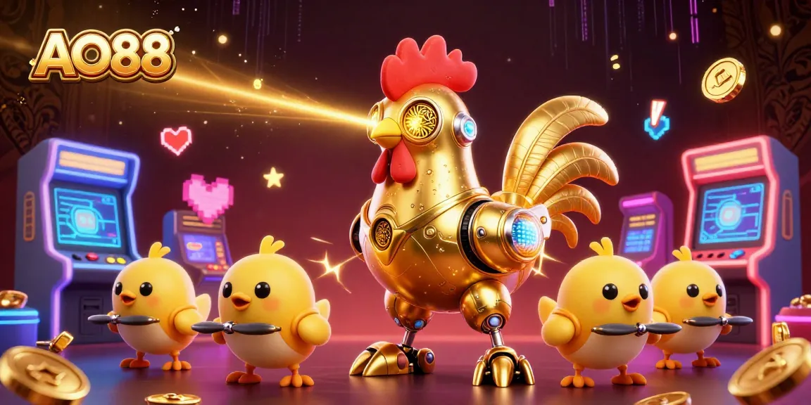 Engage in thrilling gameplay at AO88 with a dynamic 3D illustration featuring futuristic casino elements.