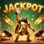 Spin to win with sky88 com at a vibrant casino scene featuring a golden armored beetle.