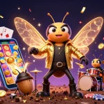 Experience the thrill of VB88 with a vibrant casino scene featuring animated rock star characters.