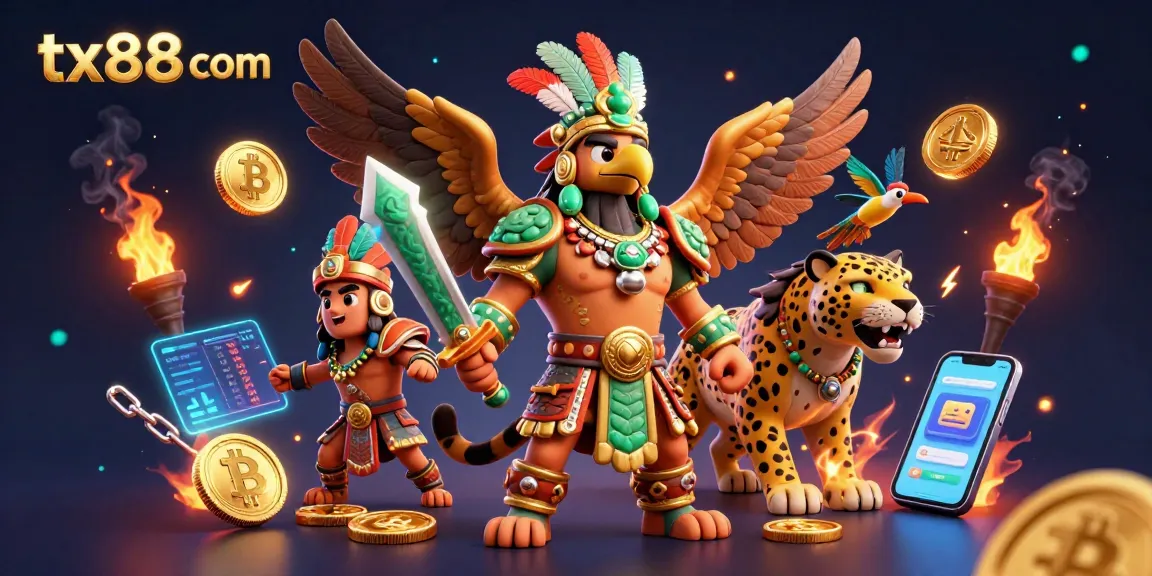 Engage and win at tx88 com with stunning visuals of Aztec warriors, coins, and casino elements.