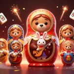 Immerse in F8BET's casino fun with cartoon bears and festive elements creating a vibrant atmosphere.
