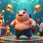 Experience the excitement of link vào da88 with vibrant underwater casino illustration featuring dynamic characters and game elements.