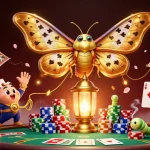 Experience the thrilling ambiance of ph88 with a vibrant casino illustration featuring a moth and gaming motifs.