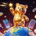 Engage in thrilling gaming experiences at GO8 with a dynamic 3D illustration of casino elements and characters.