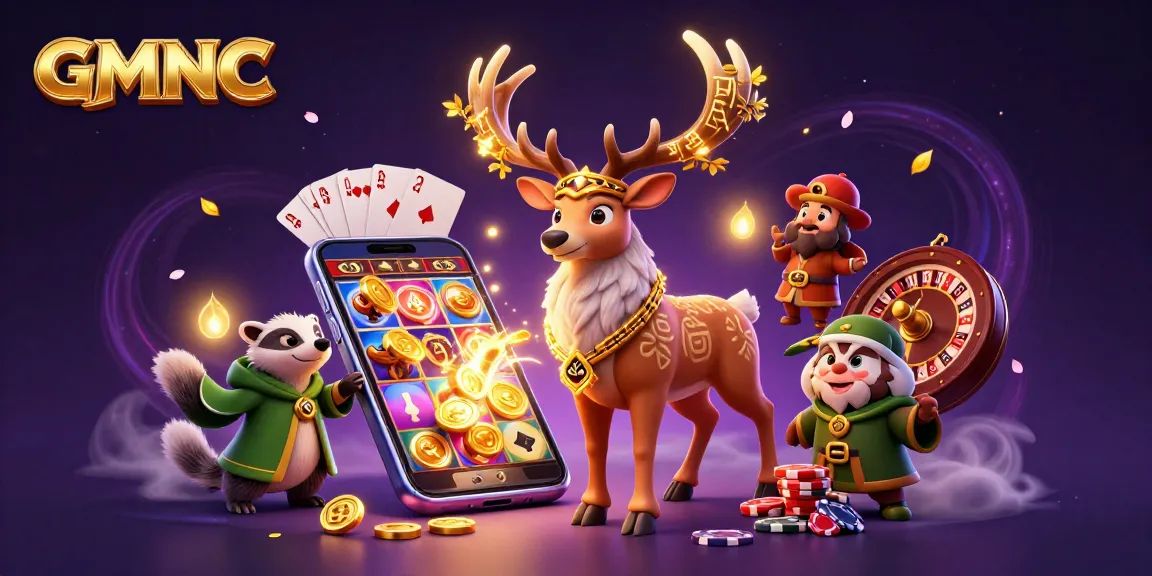 GMNC assesses online casino risk using visuals of a druid stag, gaming elements, and mystical ambiance