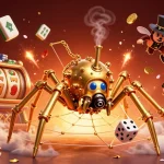 Experience the excitement of red88 with a dynamic 3D Casino illustration showcasing steampunk elements and vibrant casino symbols.