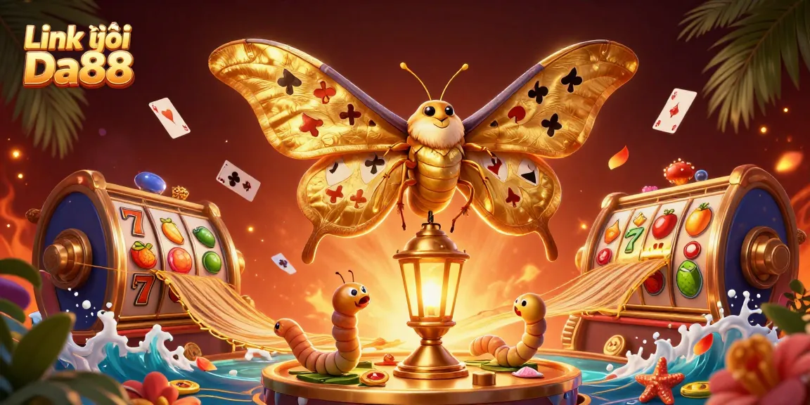 Engage with Link vào Da88 through vibrant 3D casino scenes featuring dynamic slot elements and golden motifs.