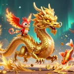 Experience thrilling action with o8 as a golden dragon, phoenix, and koi fish soar among coins.