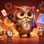 Visual representation of game bài đổi thưởng uy tín featuring a steampunk owl, vibrant casino elements, and underwater treasures.
