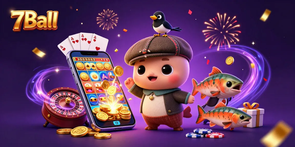 Engage with the exciting world of 7Ball through vibrant casino games and joyful cartoon characters.