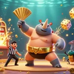 X88 players celebrating casino winnings with a vibrant scene of golden coins and slot machines