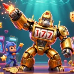 Experience thrilling gaming at XO88 with an explosive golden gorilla mech in action.