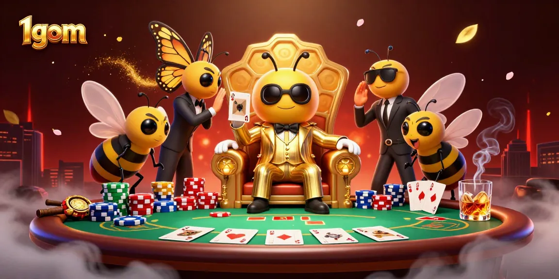 1gom players strategizing with poker chips and cards in a stylish, dynamic casino setting