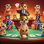 Experience the thrill of Zo88 as meerkats manage a vibrant casino scene full of exciting poker action.