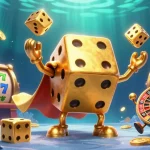 Join the excitement with sun-win as the golden dice golem juggles wins in a vibrant casino scene.
