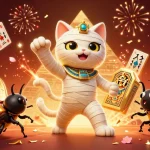 Experience the thrill of winning at tip88 with an exciting casino scene of a mummy cat and scarab beetle.