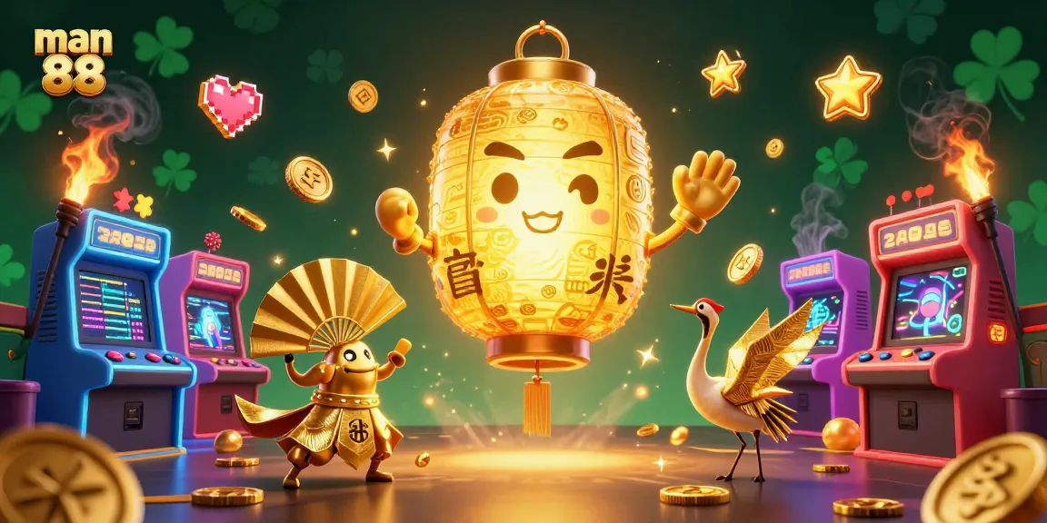Engage with man 88's thrilling gaming experience featuring golden lantern spirit and arcade elements.