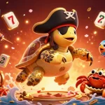 Engage with linksunwin in a vibrant casino scene featuring a turtle, crab, and parrotfish amidst treasures.