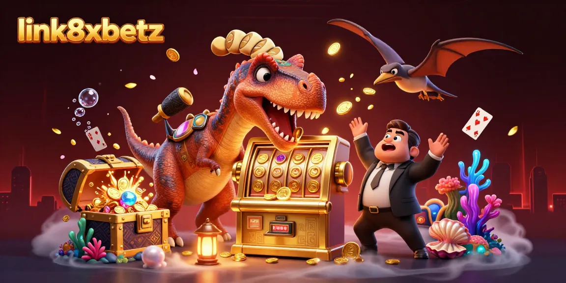 Catch jackpot coins at link8xbetz - pachycephalosaurus heads a slot machine, coins flying!