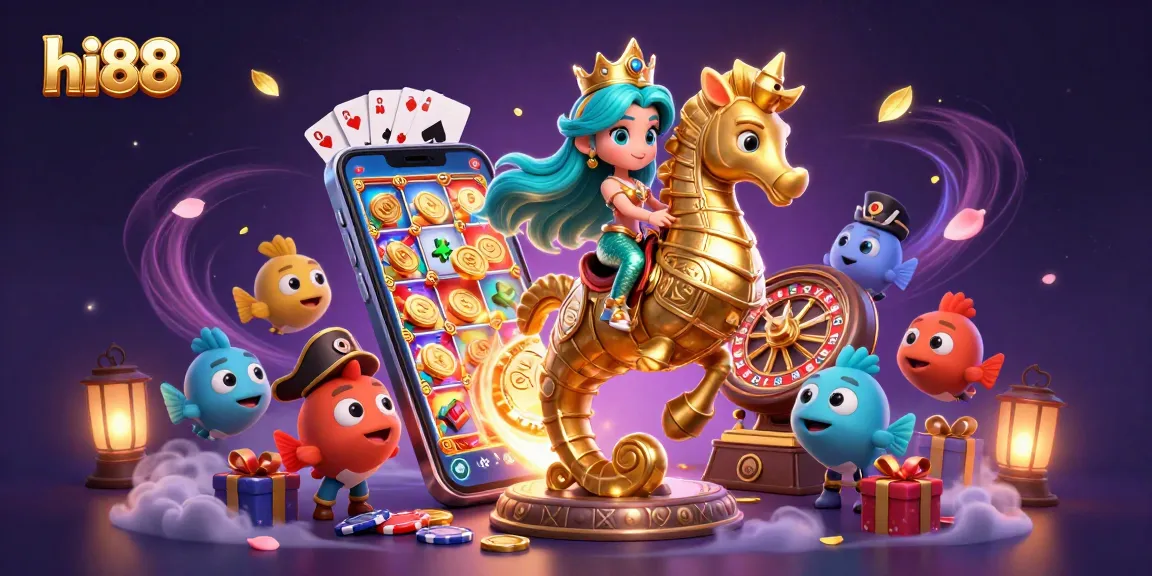 Experience thrilling gameplay at hi88 with a mermaid princess, seahorse, and vibrant casino elements.