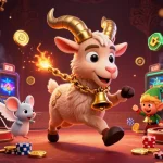 Experience thrilling gameplay at go88 with a festive casino scene featuring a Krampus goat and lively characters.