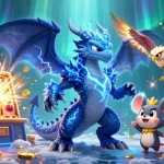 Experience the excitement of rikvip98 com with dynamic characters and jackpot games in a vibrant 3D casino scene.