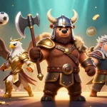 Experience thrilling bets at sv368 with a vibrant scene of a Viking bear, Valkyrie eagle, and gold coins.