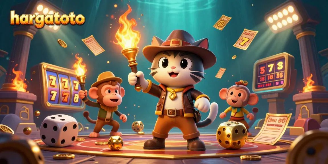 Play exciting slots with hargatoto's dynamic illustration showcasing thrilling casino elements.