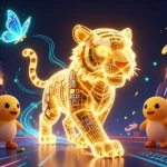 Engage with du88 at a vibrant digital casino featuring a golden tiger and dynamic slot reels.