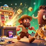 Experience the thrill of sin 88 with our lively prehistoric casino scene featuring cartoon characters and casino elements.