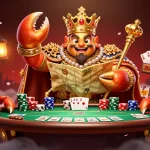 Experience the vibrant world of F8BET with a dynamic casino-themed scene featuring a golden crab emperor amidst poker elements.