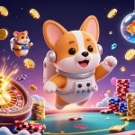 Experience the excitement of DA88 in a vibrant casino scene with a whimsical astronaut corgi.