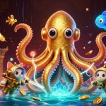 Experience the excitement of sunwin with a colossal kraken and diving cat amidst a vibrant casino scene.