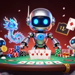 Experience the vibrant action at OPEN88 with a 3D cyberpunk casino scene featuring poker and bitcoin