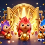 Engage in thrilling casino action with xx88's packed scene featuring vibrant pangolins, poker chips, and golden treasures.